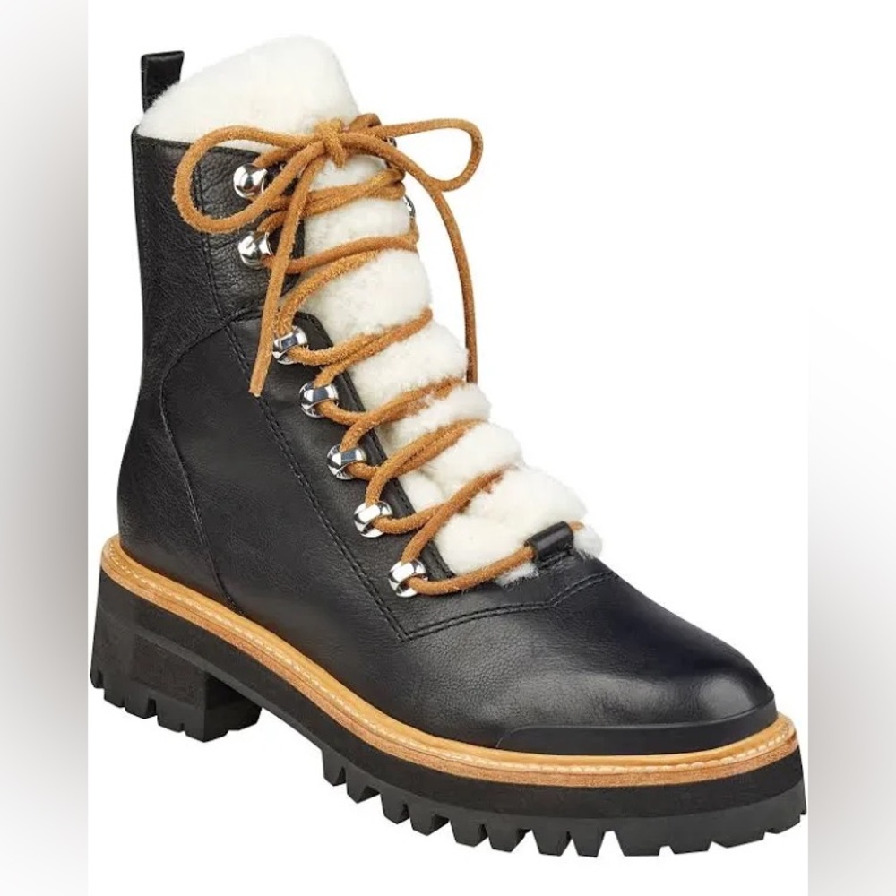 Marc Fisher Black and Tan Lace Up Boots